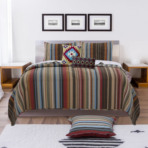 Stripe Pattern Cotton Quilt Set with 2 Quilt Shams and 2 Pillows,Multicolor - BM218760