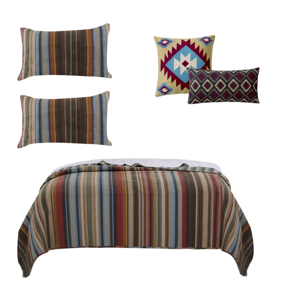 Stripe Pattern Cotton Quilt Set with 2 Quilt Shams and 2 Pillows,Multicolor - BM218760