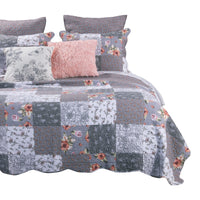 Microfiber Quilt and 1 Pillow Sham Set with Floral Prints, Multicolor - BM218784