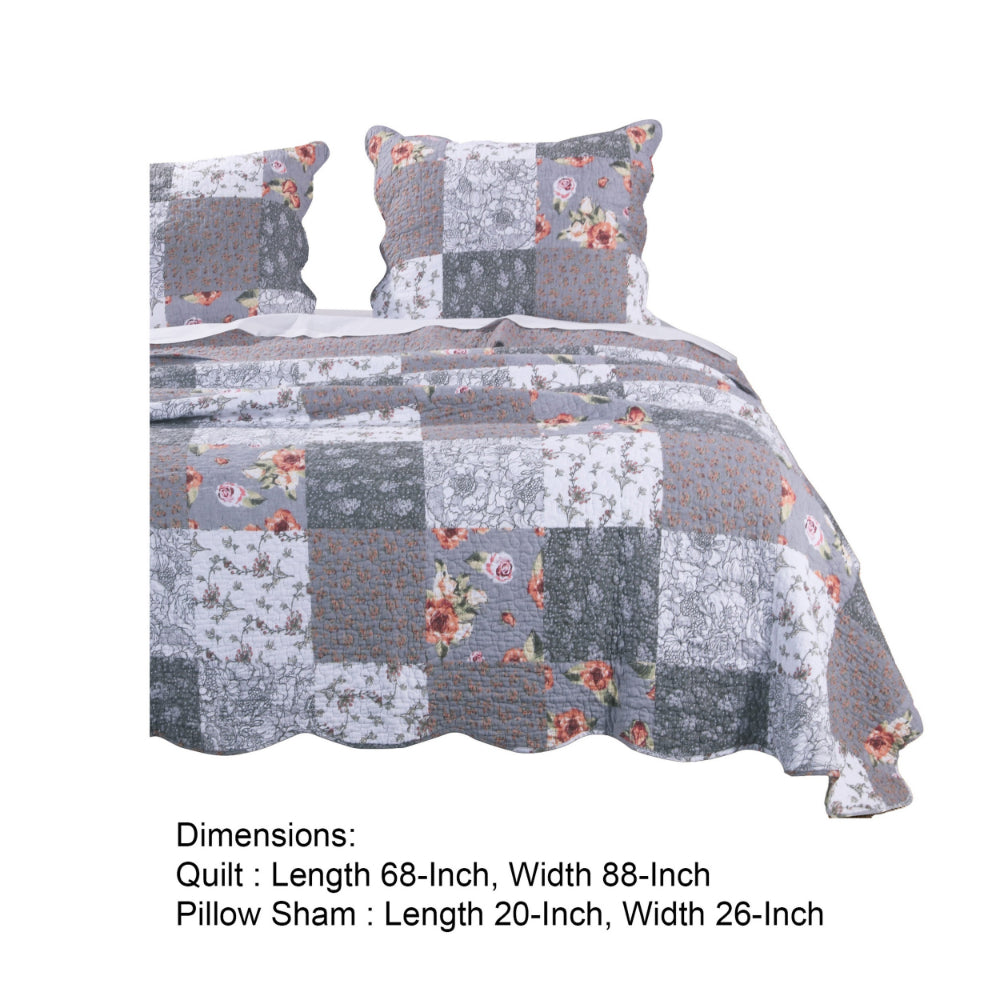 Microfiber Quilt and 1 Pillow Sham Set with Floral Prints, Multicolor - BM218784