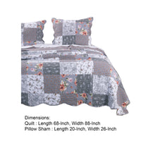 Microfiber Quilt and 1 Pillow Sham Set with Floral Prints, Multicolor - BM218784