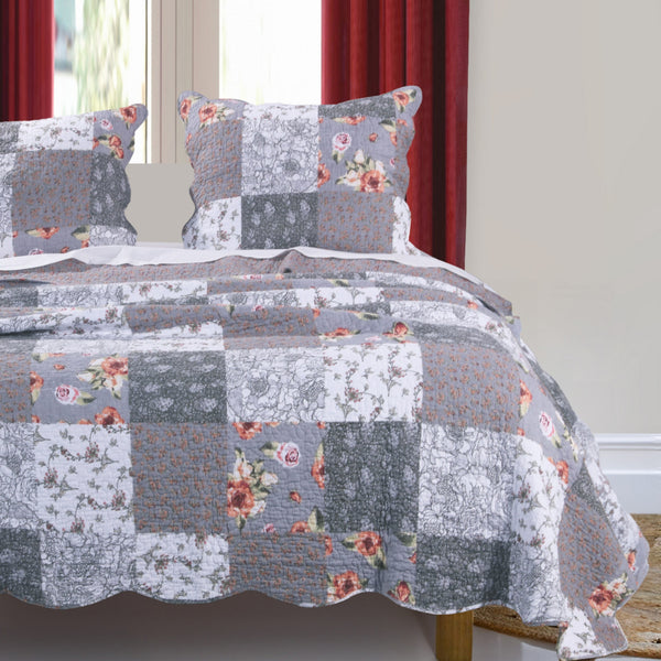 Microfiber Quilt and 1 Pillow Sham Set with Floral Prints, Multicolor - BM218784