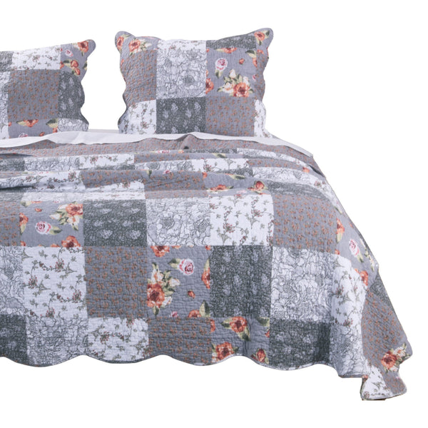 Microfiber Quilt and 1 Pillow Sham Set with Floral Prints, Multicolor - BM218784