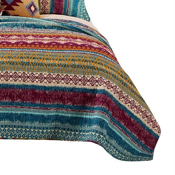 Tribal Print King Quilt Set with Decorative Pillows, Multicolor - BM218794