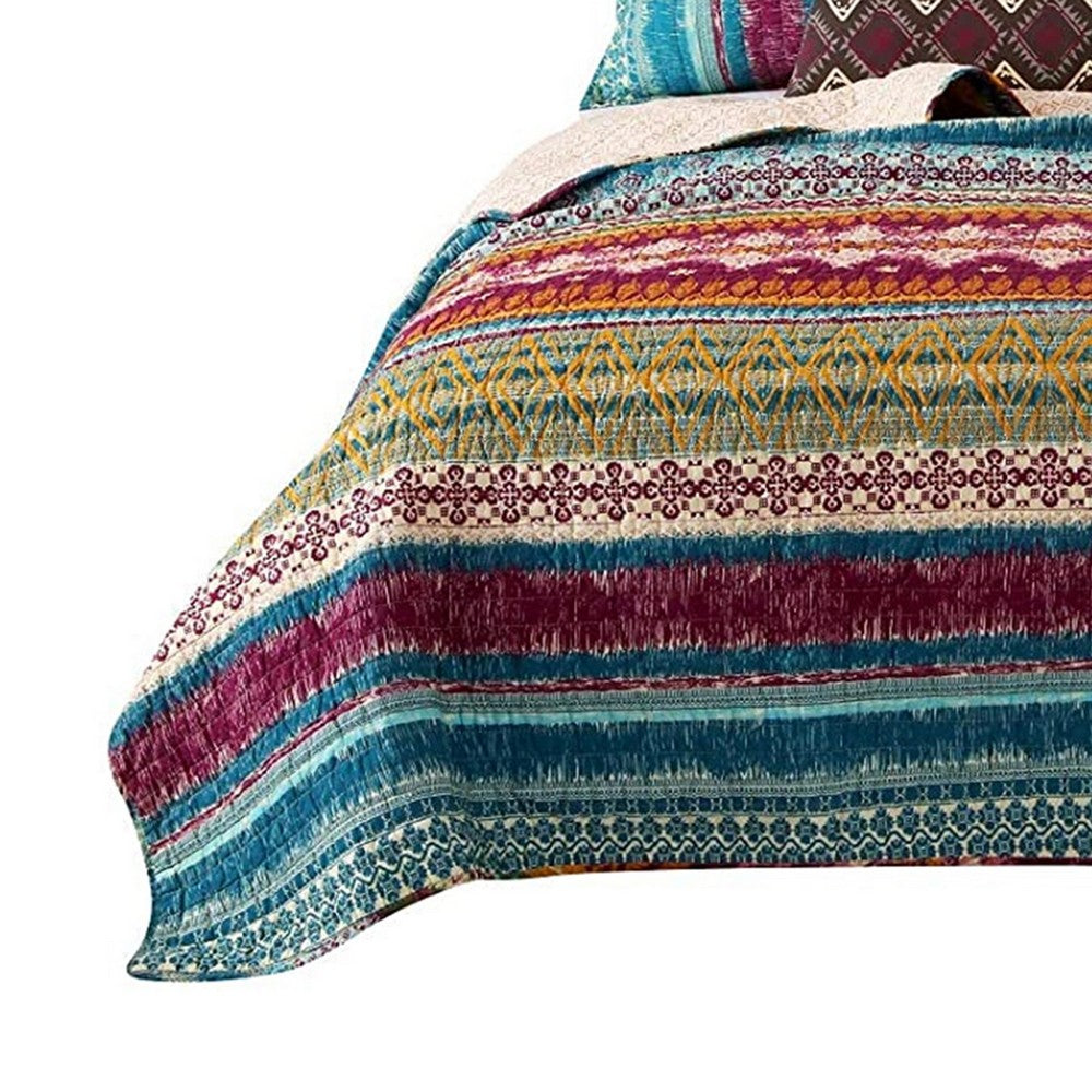 Tribal Print King Quilt Set with Decorative Pillows, Multicolor - BM218794