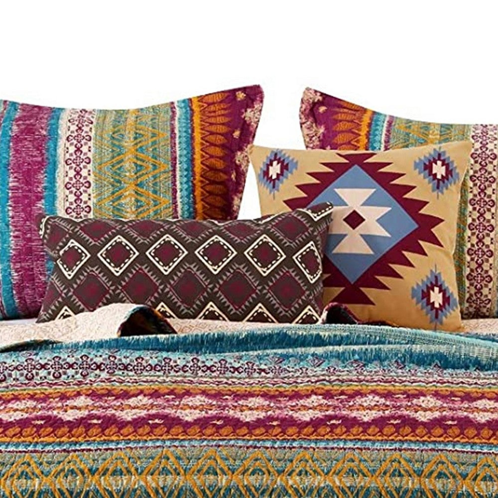 Tribal Print King Quilt Set with Decorative Pillows, Multicolor - BM218794