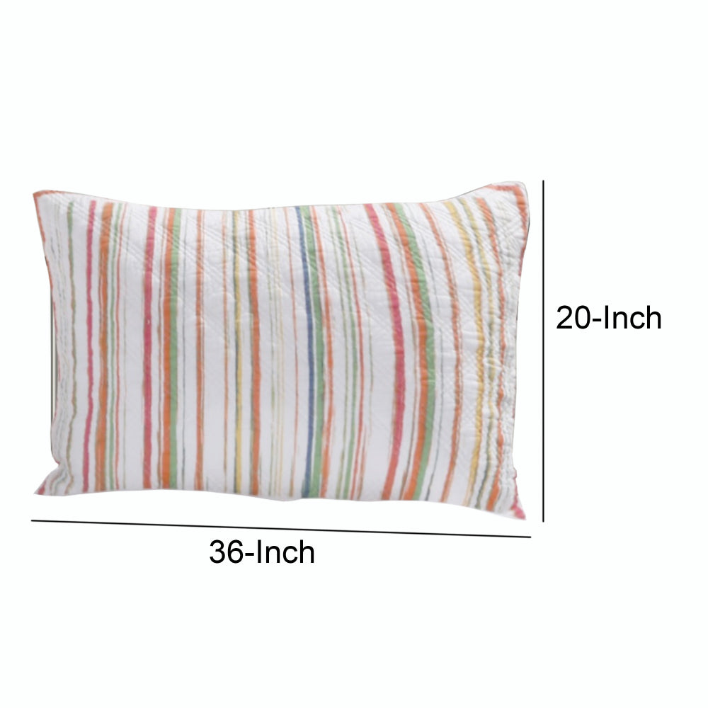 20 x 36 Cotton King Pillow Sham, Striped Pattern, Multicolor - BM218796