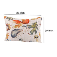 26 x 20 Inches Standard Pillow Sham with Fox and Owl Print, Multicolor - BM218820