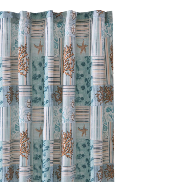 Sea Life Print Shower Curtain with Button holes, Blue and Brown - BM218852