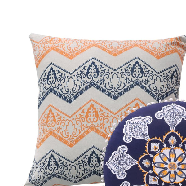 2 Piece Decorative Accent Throw Pillow Set, Embroidery, Cotton, Saffron Orange, Blue By Casagear Home