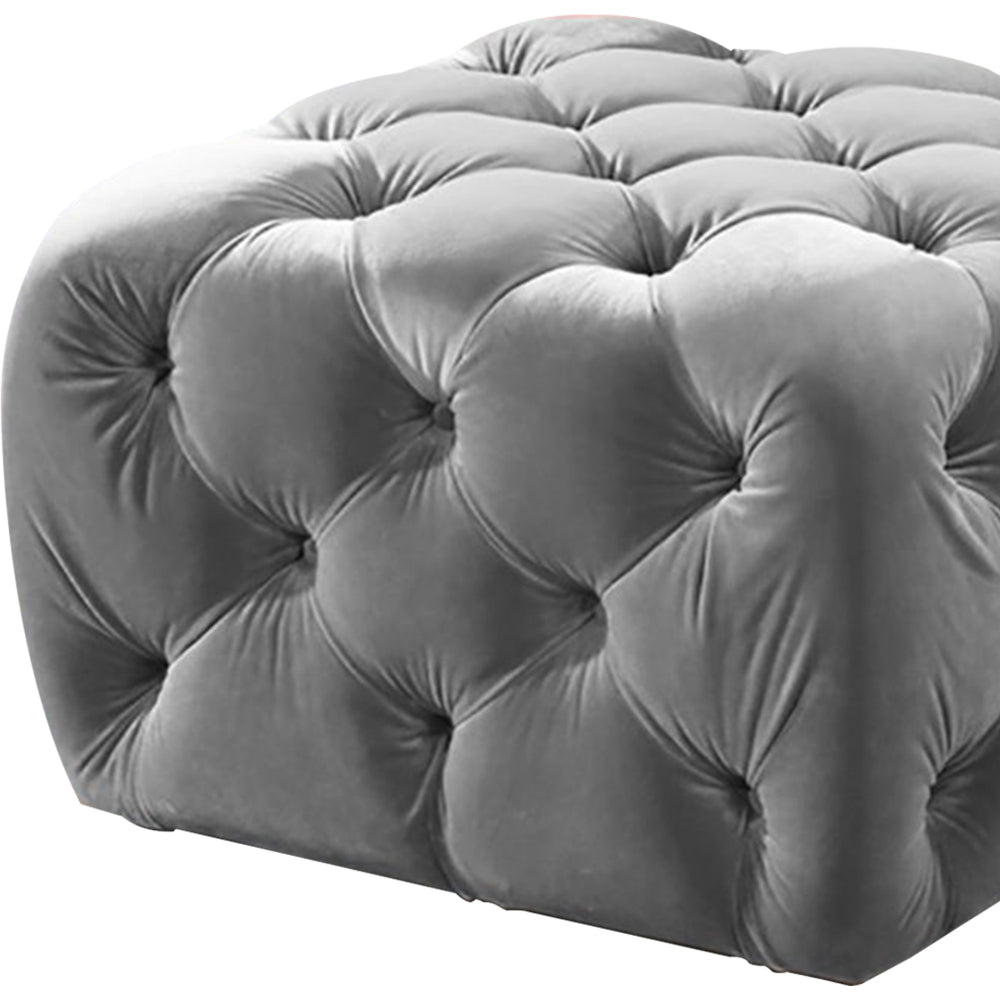 Button Tufted Velvet Fabric Upholstered Wooden Ottoman, Gray - BM218952