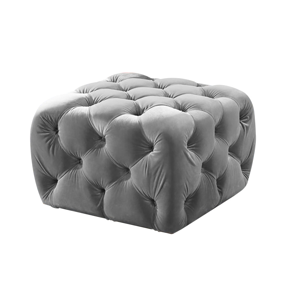 Button Tufted Velvet Fabric Upholstered Wooden Ottoman, Gray - BM218952