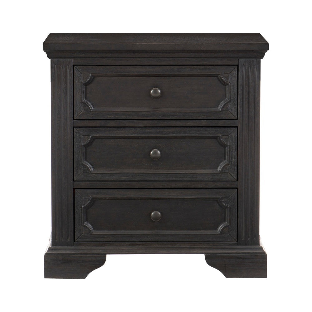 3 Drawer Wooden Nightstand with Round Knobs and Bracket Feet, Brown - BM219010