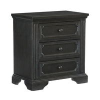 3 Drawer Wooden Nightstand with Round Knobs and Bracket Feet, Brown - BM219010