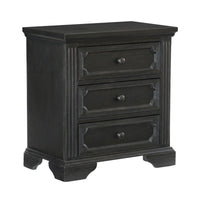 3 Drawer Wooden Nightstand with Round Knobs and Bracket Feet, Brown - BM219010