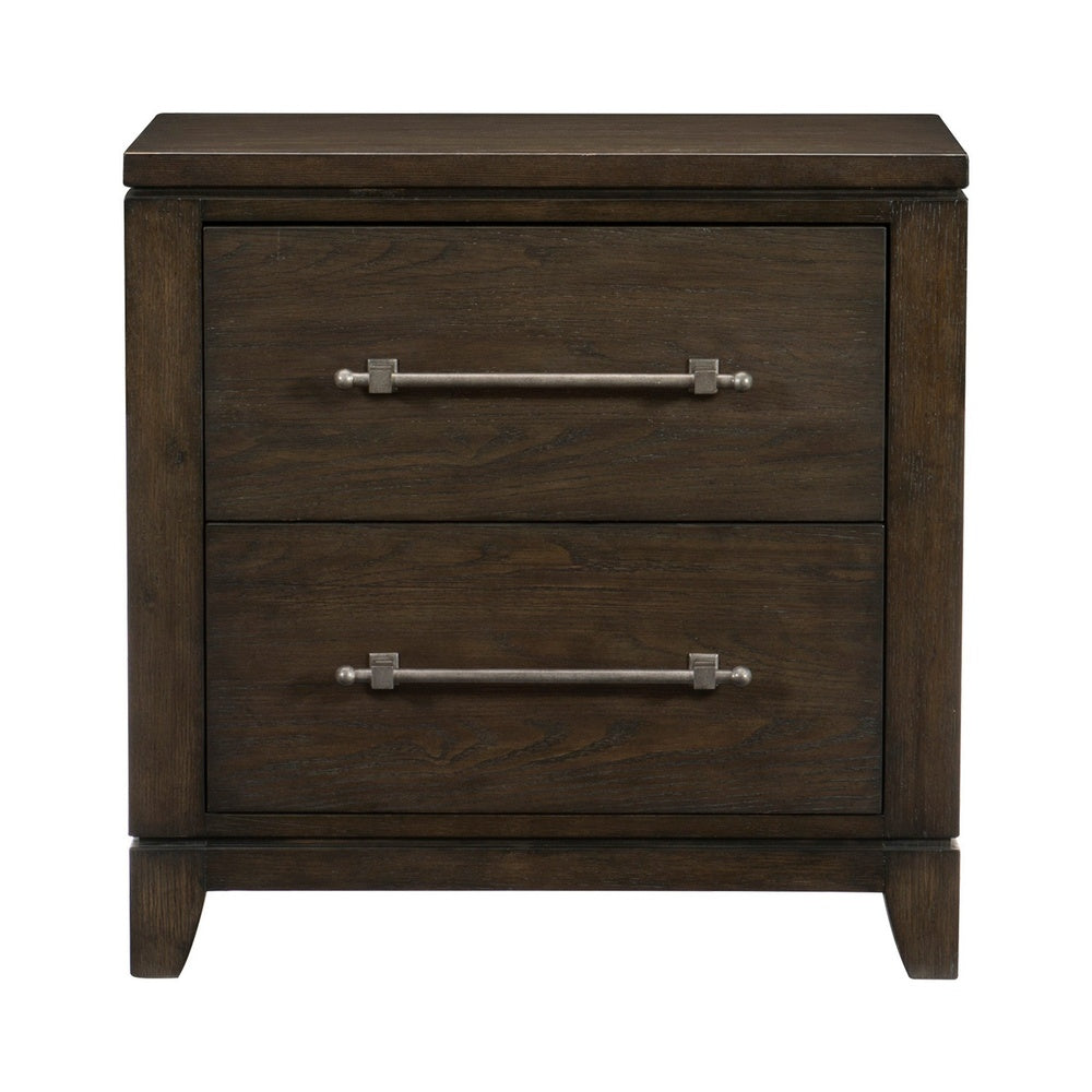 2 Drawer Nightstand with Grain Details and Chamfered Feet, Dark Brown - BM219023