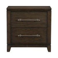 2 Drawer Nightstand with Grain Details and Chamfered Feet, Dark Brown - BM219023