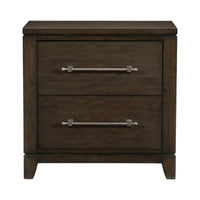 2 Drawer Nightstand with Grain Details and Chamfered Feet, Dark Brown - BM219023
