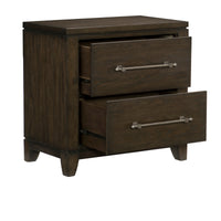 2 Drawer Nightstand with Grain Details and Chamfered Feet, Dark Brown - BM219023