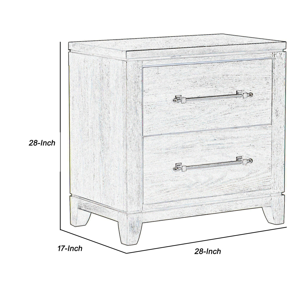 2 Drawer Nightstand with Grain Details and Chamfered Feet, Dark Brown - BM219023