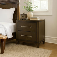 2 Drawer Nightstand with Grain Details and Chamfered Feet, Dark Brown - BM219023