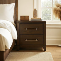 2 Drawer Nightstand with Grain Details and Chamfered Feet, Dark Brown - BM219023
