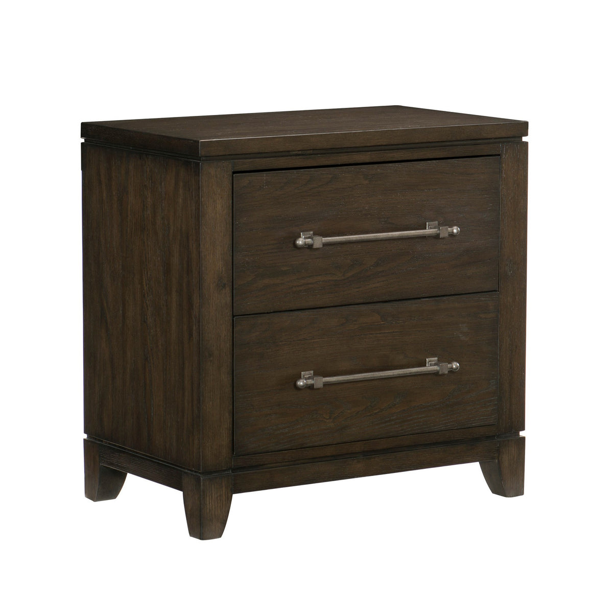 2 Drawer Nightstand with Grain Details and Chamfered Feet, Dark Brown - BM219023