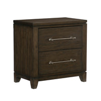 2 Drawer Nightstand with Grain Details and Chamfered Feet, Dark Brown - BM219023