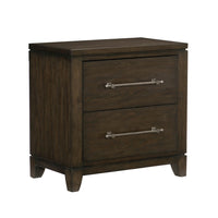 2 Drawer Nightstand with Grain Details and Chamfered Feet, Dark Brown - BM219023