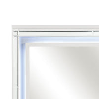 Contemporary Style Beveled Edge Mirror with LED Light, White and Silver - BM219063
