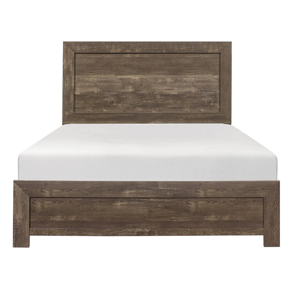 Rustic Panel Design Wooden Queen Size Bed with Block Legs Support, Brown - BM219066