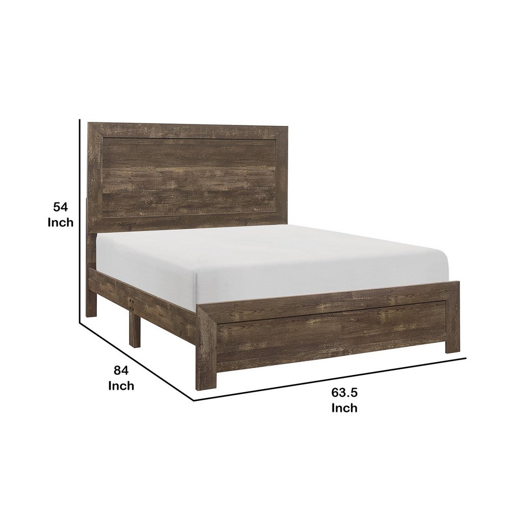 Rustic Panel Design Wooden Queen Size Bed with Block Legs Support, Brown - BM219066