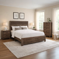 Rustic Panel Design Wooden Queen Size Bed with Block Legs Support, Brown - BM219066