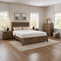 Rustic Panel Design Wooden Queen Size Bed with Block Legs Support, Brown - BM219066