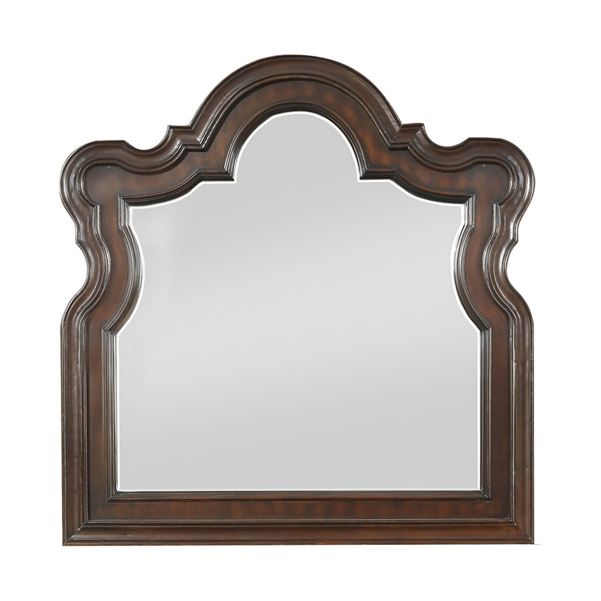 Scalloped Design Wooden Frame Mirror with Molded Details, Brown and Silver  - BM219069