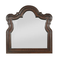 Scalloped Design Wooden Frame Mirror with Molded Details, Brown and Silver  - BM219069