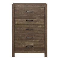 5 Drawer Rustic Wooden Chest with Block Legs Support, Brown  - BM219070