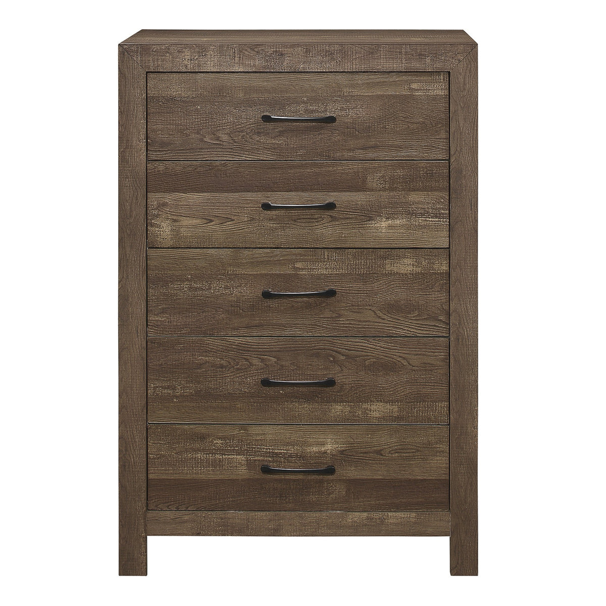 5 Drawer Rustic Wooden Chest with Block Legs Support, Brown  - BM219070