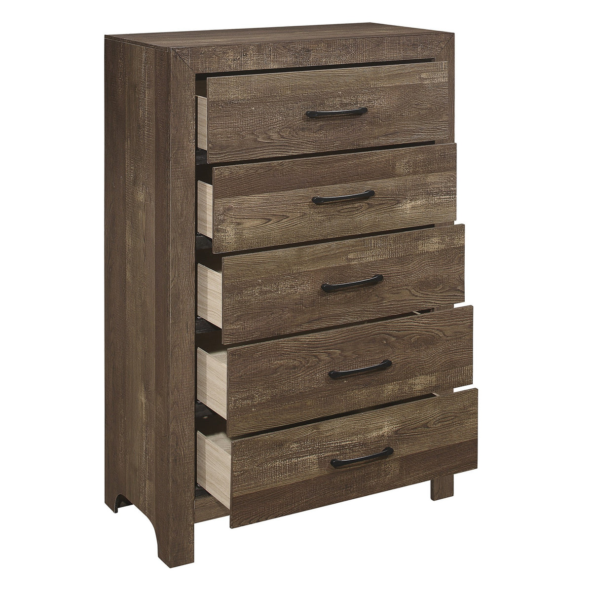 5 Drawer Rustic Wooden Chest with Block Legs Support, Brown  - BM219070