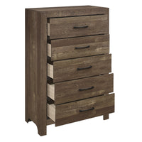 5 Drawer Rustic Wooden Chest with Block Legs Support, Brown  - BM219070