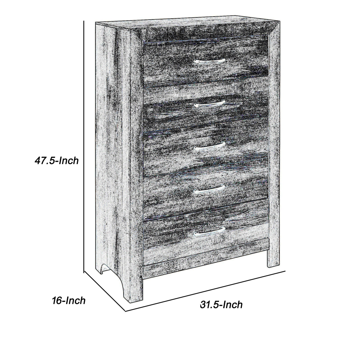 5 Drawer Rustic Wooden Chest with Block Legs Support, Brown  - BM219070