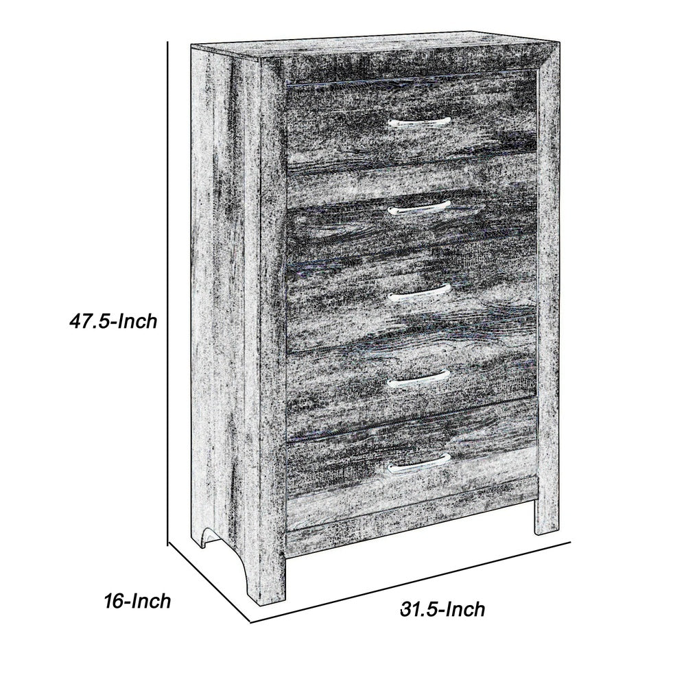 5 Drawer Rustic Wooden Chest with Block Legs Support, Brown  - BM219070