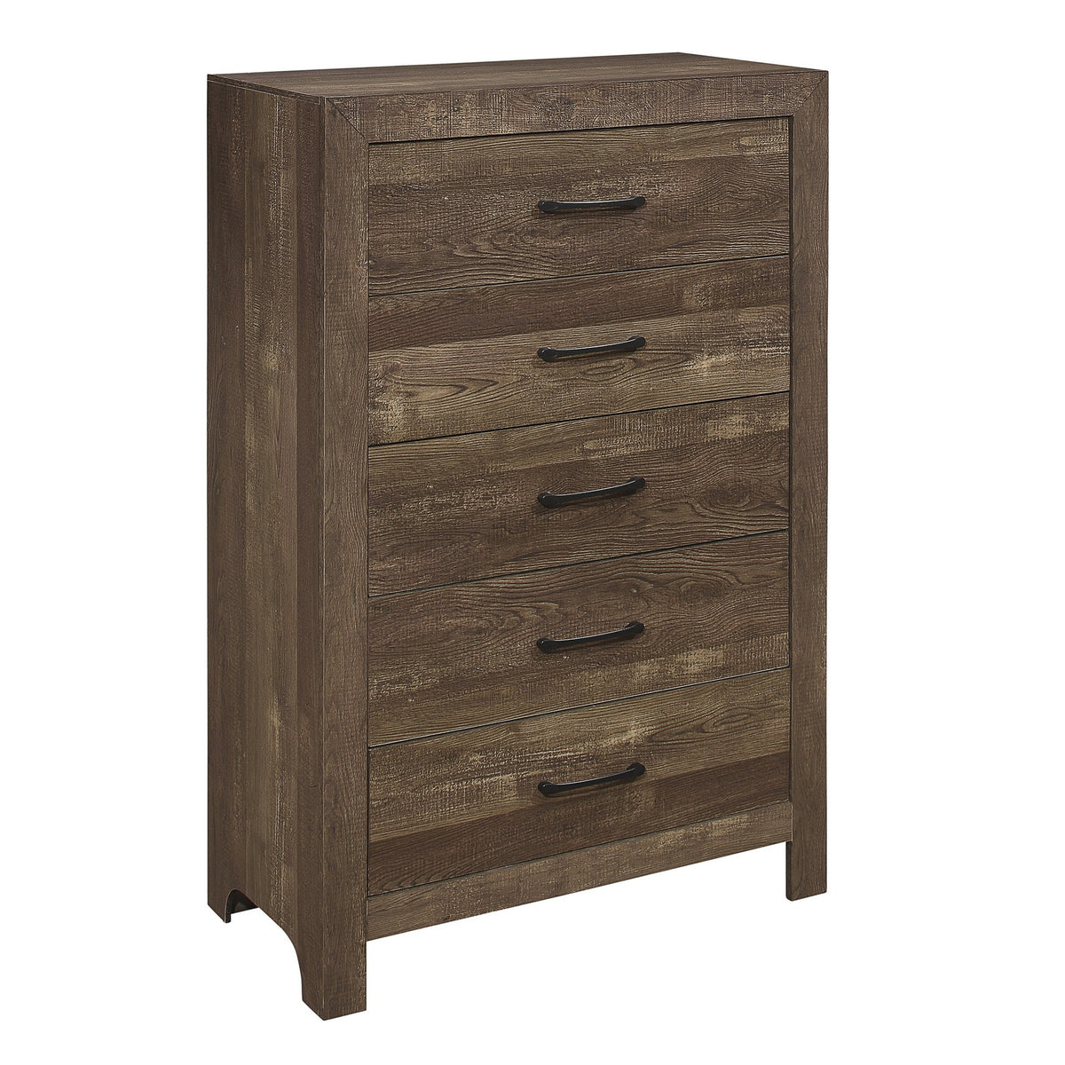 5 Drawer Rustic Wooden Chest with Block Legs Support, Brown  - BM219070