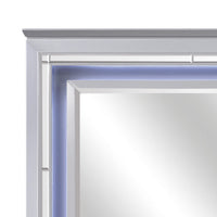 Contemporary Style Beveled Edge Mirror with LED Light, Silver  - BM219077