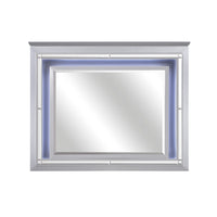 Contemporary Style Beveled Edge Mirror with LED Light, Silver  - BM219077