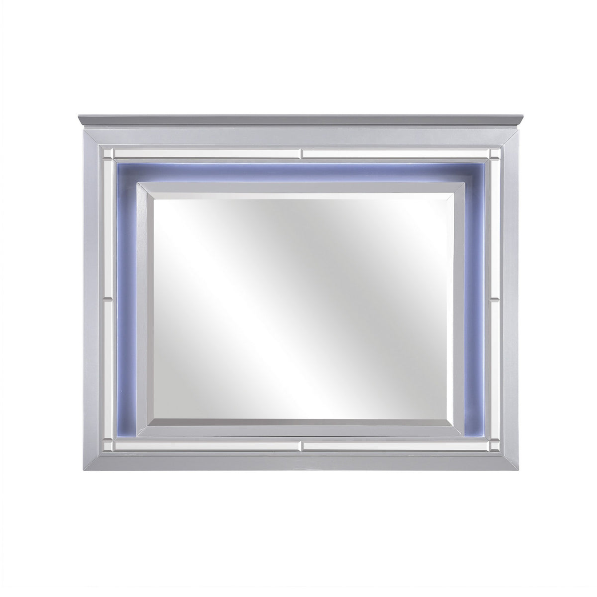 Contemporary Style Beveled Edge Mirror with LED Light, Silver  - BM219077