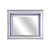 Contemporary Style Beveled Edge Mirror with LED Light, Silver  - BM219077