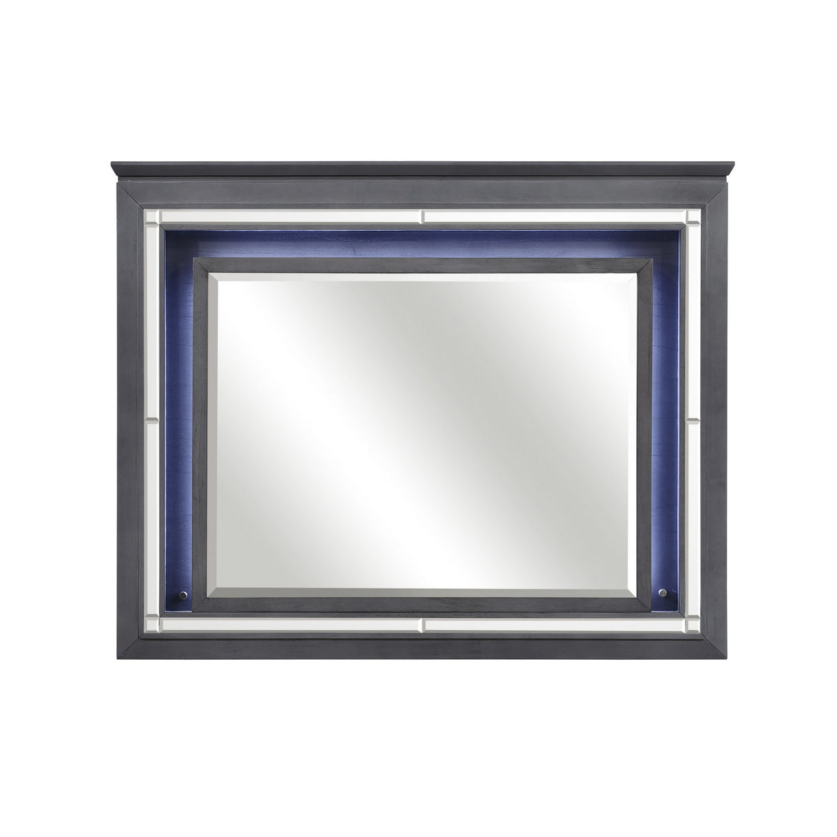 Contemporary Style Beveled Edge Mirror with LED Light, Gray and Silver  - BM219082
