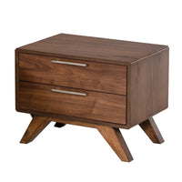 2 Drawer Wooden Nightstand with Metal Bar Handles and Angled Legs, Brown - BM219286