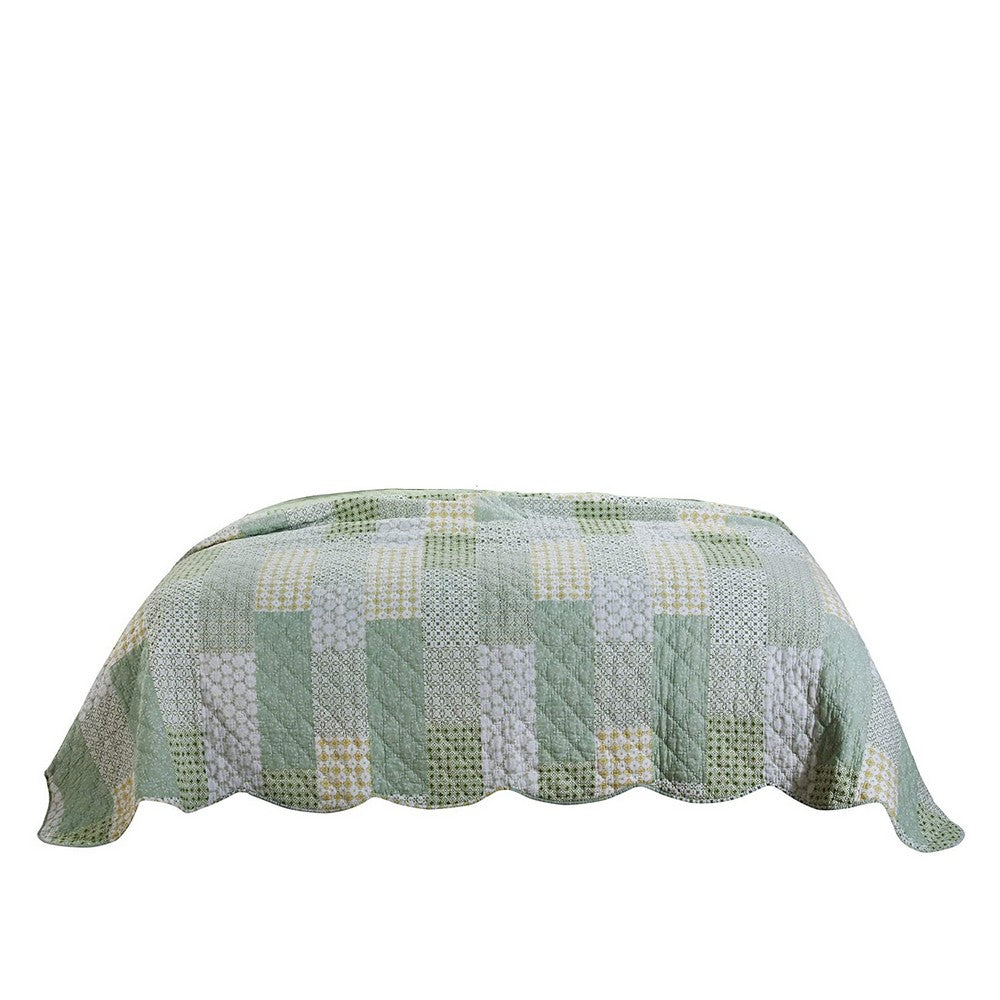 Reversible Fabric Twin Size Quilt Set with Geometric Pattern Motif, Green - BM219433